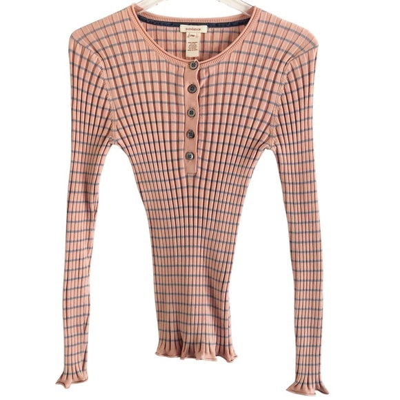 Sundance Top Living Legend Henley Ribbed Striped Petite Medium - Picture 4 of 12